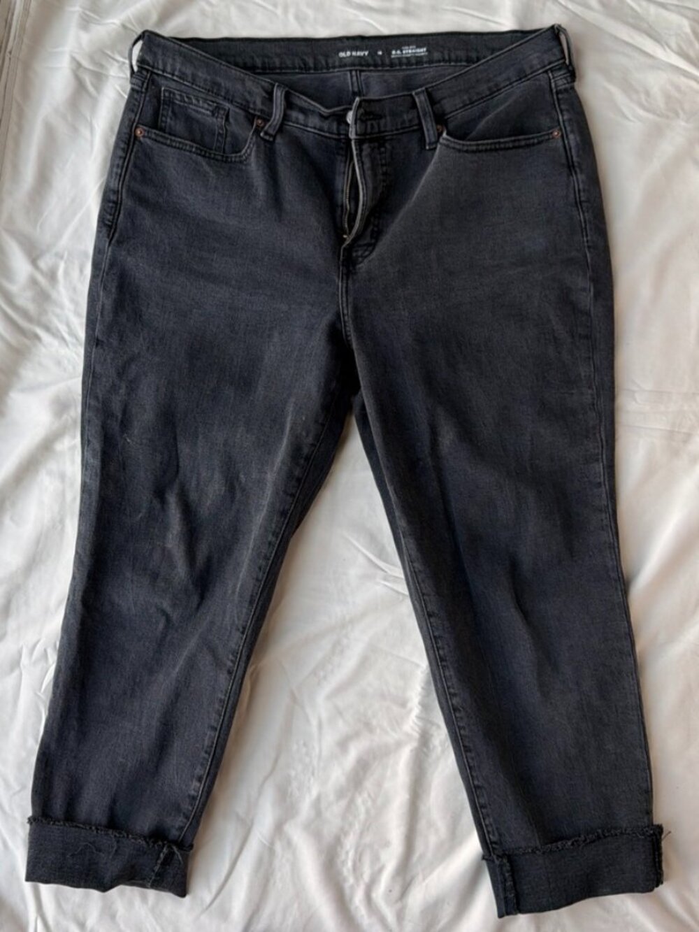 Old Navy High Rise OG Straight Gray Jeans Size 16 Rolled Cuff